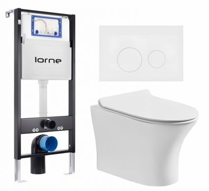 Комплект 3 в 1 инсталляция Lorne Profi LN7002500 + Подвесной безободковый унитаз CeruttiSpa Bernina aria CT7191 + кнопка белая матовая Ronde