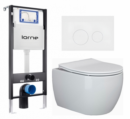 Комплект 3 в 1 инсталляция Lorne Profi LN7002500 +  Унитаз подвесной Ceramica Nova Play CN3001 + кнопка белая матовая Ronde