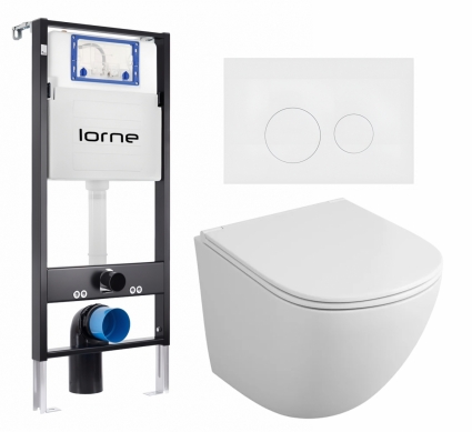 Комплект 3 в 1 инсталляция Lorne Profi LN7002500 + Унитаз подвесной Owl 1975 Vind TOWLT190302 + кнопка белая матовая Ronde