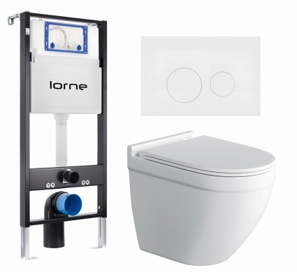 Комплект 3 в 1 инсталляция Lorne Profi LN7002500 + Унитаз подвесной Owl 1975 Cirkel-H + кнопка белая матовая Ronde
