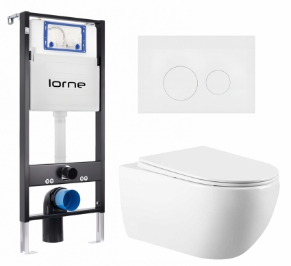 Комплект 3 в 1 инсталляция Lorne Profi LN7002500 + Унитаз подвесной Vincea Evo VT1-34 + кнопка белая матовая Ronde