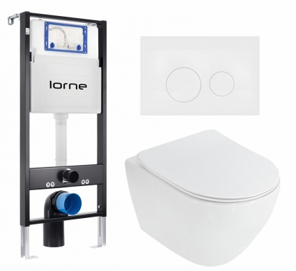 Комплект 3 в 1 инсталляция Lorne Profi LN7002500 + Унитаз подвесной Cezares Stylus CZR-513-TH-R + кнопка белая матовая Ronde
