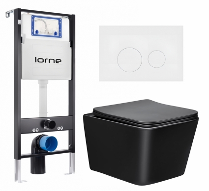 Комплект 3 в 1 инсталляция Lorne Profi LN7002500 + Унитаз Vincea Q-Line VT1-12MB + кнопка белая матовая Ronde