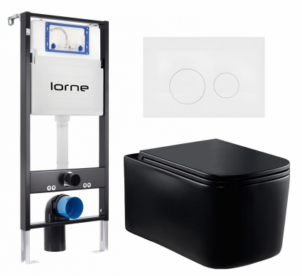 Комплект 3 в 1 инсталляция Lorne Profi LN7002500 + Унитаз Vincea Ultra Rimless VT1-32MB + кнопка белая матовая Ronde