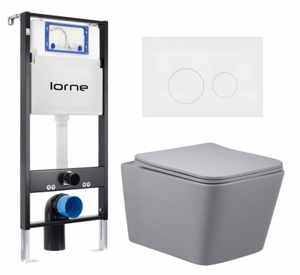 Комплект 3 в 1 инсталляция Lorne Profi LN7002500 + Унитаз подвесной Vincea Q-Line VT1-12MG + кнопка белая матовая Ronde