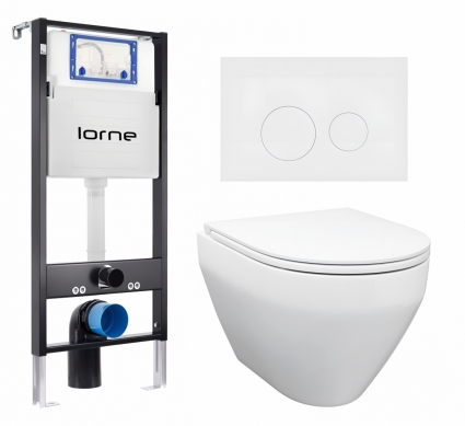 Комплект 3 в 1 инсталляция Lorne Profi LN7002500 + Унитаз подвесной Enio Cono EN2870522 + кнопка белая матовая Ronde