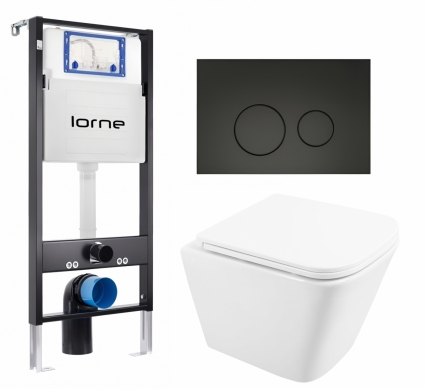 Комплект 3 в 1 инсталляция Lorne Profi LN7002500 + Унитаз подвесной BelBagno Due BB3103CHR/SC + кнопка черная матовая Ronde