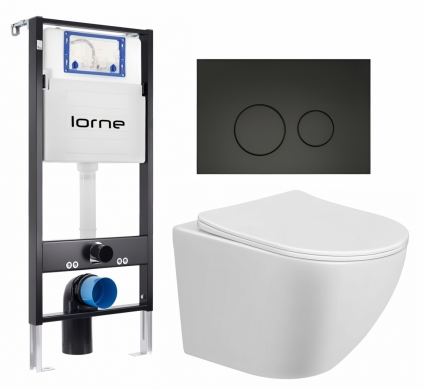 Комплект 3 в 1 инсталляция Lorne Profi LN7002500 + Унитаз подвесной Taliente Amato AM25010 + кнопка черная матовая Ronde