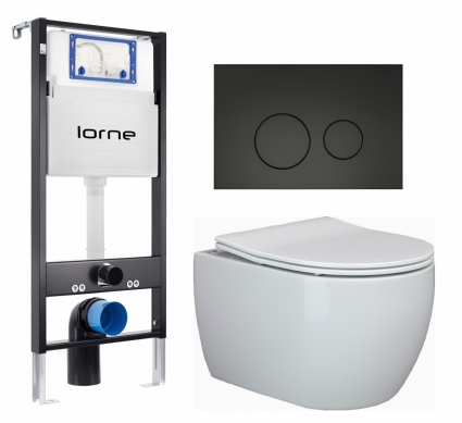 Комплект 3 в 1 инсталляция Lorne Profi LN7002500 + Унитаз подвесной Ceramica Nova Play CN3001 + кнопка черная матовая Ronde