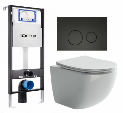 Комплект 3 в 1 инсталляция Lorne Profi LN7002500 + Унитаз подвесной Ceramica Nova Forma CN3009 + кнопка черная матовая Ronde
