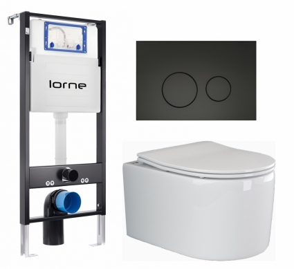 Комплект 3 в 1 инсталляция Lorne Profi LN7002500 + Унитаз подвесной Ceramica Nova Moments CN3003 + кнопка черная матовая Ronde