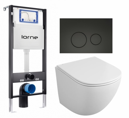 Комплект 3 в 1 инсталляция Lorne Profi LN7002500 + Унитаз подвесной Owl 1975 Vind TOWLT190302 + кнопка черная матовая Ronde