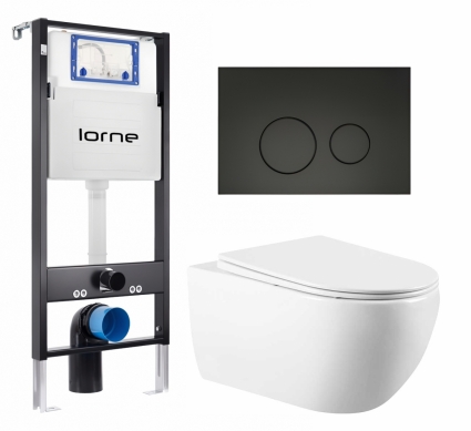 Комплект 3 в 1 инсталляция Lorne Profi LN7002500 + Унитаз подвесной Vincea Evo VT1-34 + кнопка черная матовая Ronde