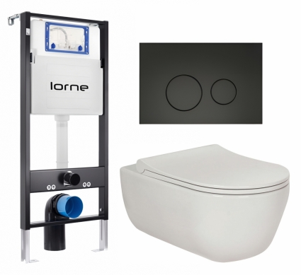 Комплект 3 в 1 инсталляция Lorne Profi LN7002500 + Унитаз подвесной Berges Wasserhaus Ego XL 082118 + кнопка черная матовая Ronde