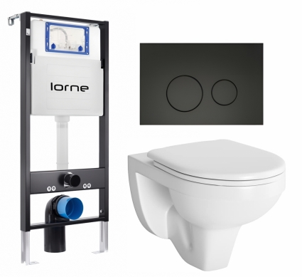 Комплект 3 в 1 инсталляция Lorne Profi LN7002500 +  Унитаз подвесной Berges Wasserhaus Gamma 081105 + кнопка черная матовая Ronde