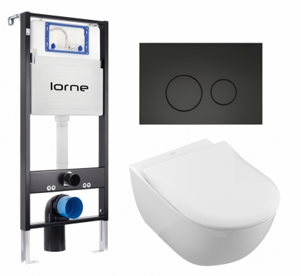 Комплект 3 в 1 инсталляция Lorne Profi LN7002500 + Унитаз подвесной Villeroy & Boch Subway 2.0 5614R201 + кнопка черная матовая Ronde