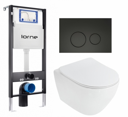 Комплект 3 в 1 инсталляция Lorne Profi LN7002500 + Унитаз подвесной Cezares Stylus CZR-513-TH-R + кнопка черная матовая Ronde