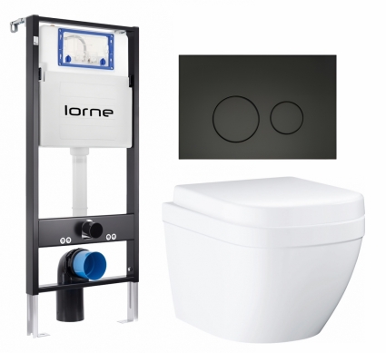 Комплект 3 в 1 инсталляция Lorne Profi LN7002500 + Унитаз подвесной Grohe Euro Ceramic 39206000 + кнопка черная матовая Ronde