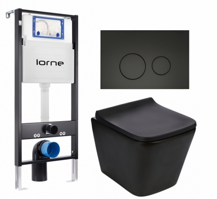 Комплект 3 в 1 инсталляция Lorne Profi LN7002500 + Подвесной унитаз WeltWasser Gelbach 043 MT-BL + кнопка черная матовая Ronde