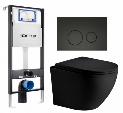 Комплект 3 в 1 инсталляция Lorne Profi LN7002500 + Унитаз подвесной Weltwasser WW Merzbach 043 MT-BL + кнопка черная матовая Ronde