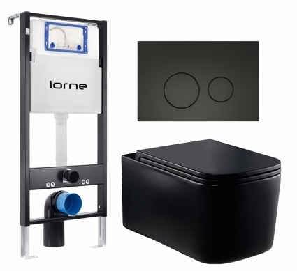 Комплект 3 в 1 инсталляция Lorne Profi LN7002500 +  Унитаз Vincea Ultra Rimless VT1-32MB + кнопка черная матовая Ronde