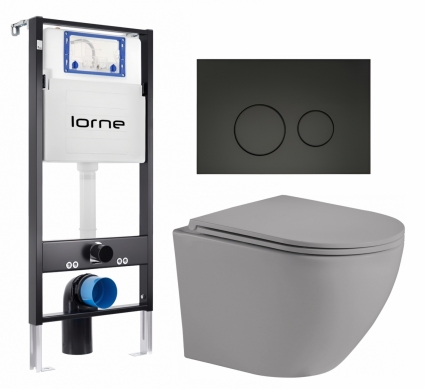 Комплект 3 в 1 инсталляция Lorne Profi LN7002500 + Унитаз подвесной Weltwasser WW Merzbach 043 MT-GR + кнопка черная матовая Ronde