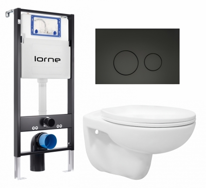 Комплект 3 в 1 инсталляция Lorne Profi LN7002500 + Унитаз подвесной Enio Ekos EN0170571 + кнопка черная матовая Ronde
