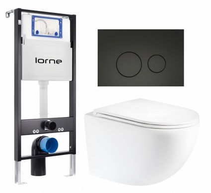 Комплект 3 в 1 инсталляция Lorne Profi LN7002500 + Унитаз подвесной Enio Unico Tornado EN2105073 + кнопка черная матовая Ronde