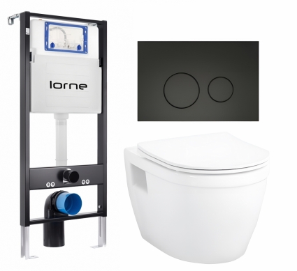 Комплект 3 в 1 инсталляция Lorne Profi LN7002500 + Унитаз подвесной Enio Bolo EN8350034 + кнопка черная матовая Ronde