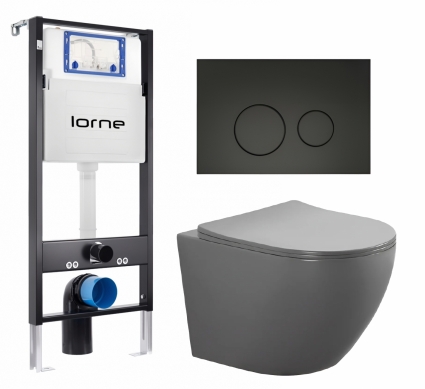 Комплект 3 в 1 инсталляция Lorne Profi LN7002500 + Унитаз подвесной AQUATEK Европа AQ1901-MG + кнопка черная матовая Ronde