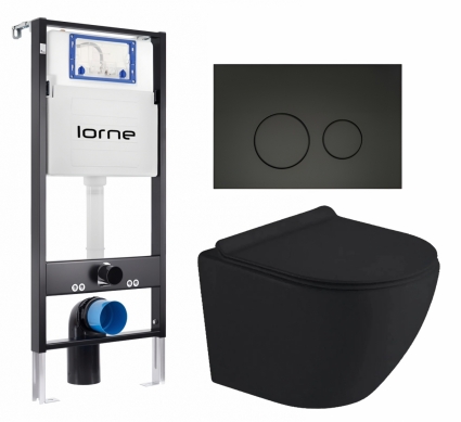 Комплект 3 в 1 инсталляция Lorne Profi LN7002500 + Унитаз подвесной Timo Kulo TK-403MB + кнопка черная матовая Ronde