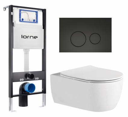 Комплект 3 в 1 инсталляция Lorne Profi LN7002500 + Унитаз подвесной AQUATEK Европа AQ1106L-00 + кнопка черная матовая Ronde