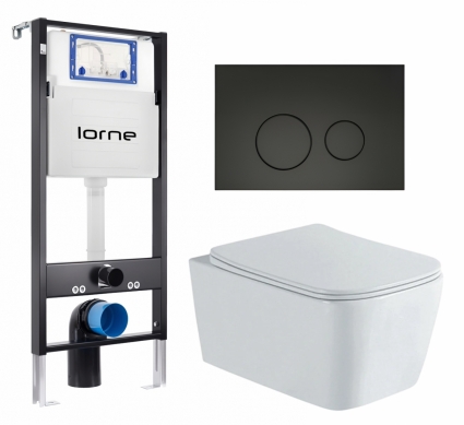 Комплект 3 в 1 инсталляция Lorne Profi LN7002500 + Унитаз подвесной AQUATEK Либра New AQ1148N-00 + кнопка черная матовая Ronde