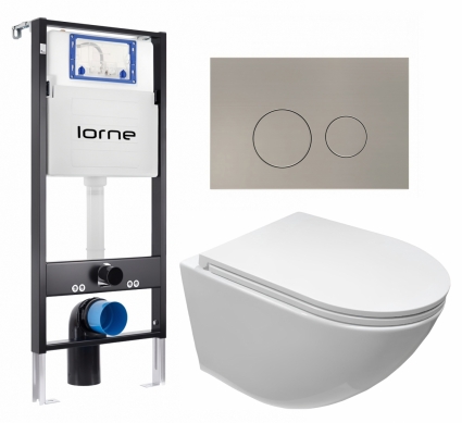Комплект 3 в 1 инсталляция Lorne Profi LN7002500 + Подвесной безободковый унитаз CeruttiSpa Sella aria CT7183 + кнопка матовая нержавеющая сталь Ronde