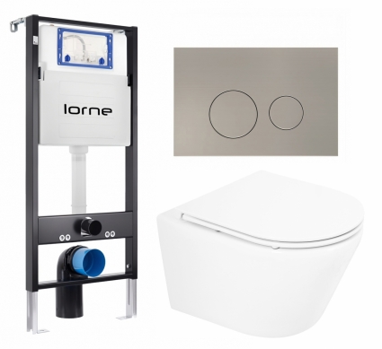 Комплект 3 в 1 инсталляция Lorne Profi LN7002500 + Унитаз подвесной BelBagno Tre BB8001CHR/SC + кнопка матовая нержавеющая сталь Ronde
