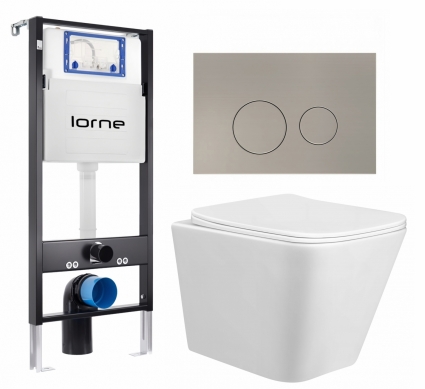 Комплект 3 в 1 инсталляция Lorne Profi LN7002500 + Унитаз подвесной Taliente Correto CR25200 + кнопка матовая нержавеющая сталь Ronde