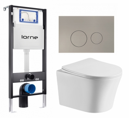 Комплект 3 в 1 инсталляция Lorne Profi LN7002500 + Подвесной унитаз CeruttiSpa Adige Aria CT7837 + кнопка матовая нержавеющая сталь Ronde