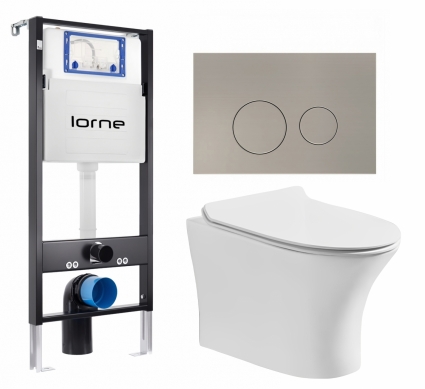 Комплект 3 в 1 инсталляция Lorne Profi LN7002500 + Подвесной безободковый унитаз CeruttiSpa Bernina aria CT7191 + кнопка матовая нержавеющая сталь Ronde