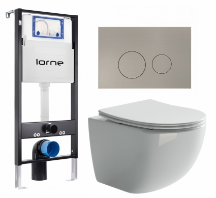 Комплект 3 в 1 инсталляция Lorne Profi LN7002500 + Унитаз подвесной Ceramica Nova Forma CN3009 + кнопка матовая нержавеющая сталь Ronde