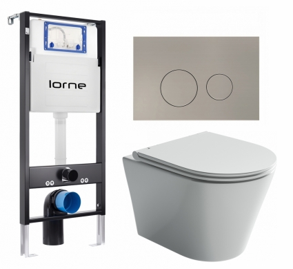 Комплект 3 в 1 инсталляция Lorne Profi LN7002500 + Унитаз подвесной Ceramica Nova Forma CN3011 + кнопка матовая нержавеющая сталь Ronde