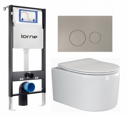 Комплект 3 в 1 инсталляция Lorne Profi LN7002500 + Унитаз подвесной Ceramica Nova Moments CN3003 + кнопка матовая нержавеющая сталь Ronde