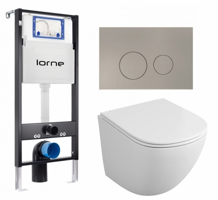 Комплект 3 в 1 инсталляция Lorne Profi LN7002500 + Унитаз подвесной Owl 1975 Vind TOWLT190302 + кнопка матовая нержавеющая сталь Ronde