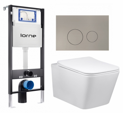 Комплект 3 в 1 инсталляция Lorne Profi LN7002500 +  Унитаз Vincea Q-Line VT1-12 + кнопка матовая нержавеющая сталь Ronde