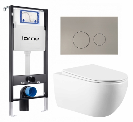 Комплект 3 в 1 инсталляция Lorne Profi LN7002500 + Унитаз подвесной Vincea Evo VT1-34 + кнопка матовая нержавеющая сталь Ronde