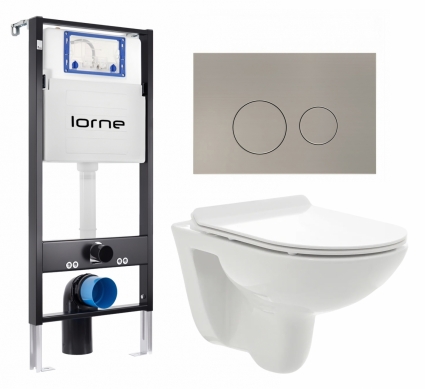 Комплект 3 в 1 инсталляция Lorne Profi LN7002500 +  Унитаз подвесной AQUAme AQM2008 + кнопка матовая нержавеющая сталь Ronde