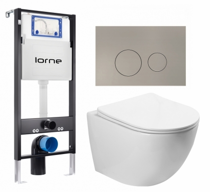Комплект 3 в 1 инсталляция Lorne Profi LN7002500 + Унитаз подвесной SantiLine SL-5005 + кнопка матовая нержавеющая сталь Ronde