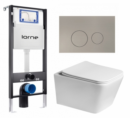Комплект 3 в 1 инсталляция Lorne Profi LN7002500 + Унитаз подвесной SantiLine SL-5007 + кнопка матовая нержавеющая сталь Ronde