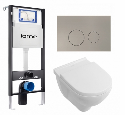 Комплект 3 в 1 инсталляция Lorne Profi LN7002500 + Унитаз подвесной Villeroy & Boch O Novo + кнопка матовая нержавеющая сталь Ronde