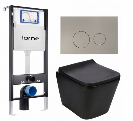 Комплект 3 в 1 инсталляция Lorne Profi LN7002500 + Подвесной унитаз WeltWasser Gelbach 043 MT-BL + кнопка матовая нержавеющая сталь Ronde