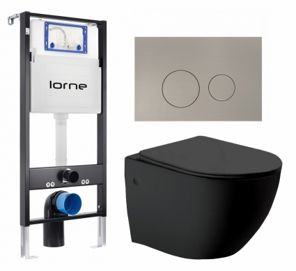 Комплект 3 в 1 инсталляция Lorne Profi LN7002500 + Унитаз Vincea Globo VT1-14MB + кнопка матовая нержавеющая сталь Ronde